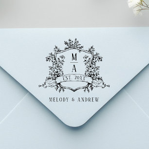 French Floral Crest Wedding Rubber Stamp