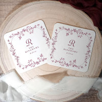 French Floral Dark Red Wine Monogram Wedding