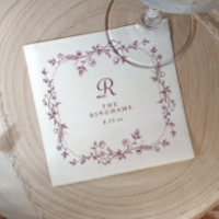 French Floral Dark Wine Red Monogram Wedding