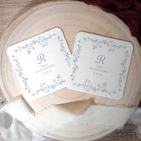 French Floral Dusty Blue Vintage Monogram Wedding