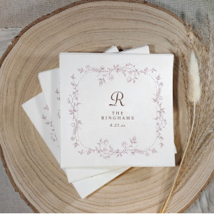 French Floral Dusty Rose Mauve Monogram Wedding Napkin