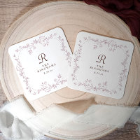 French Floral Dusty Rose Mauve Monogram Wedding