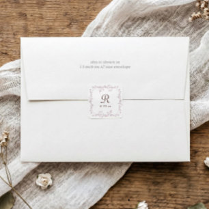 French Floral Dusty Rose Pink Monogram Wedding Square Sticker