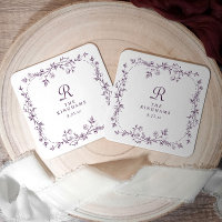 French Floral Eggplant Purple Monogram Wedding