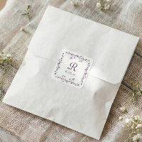 French Floral Eggplant Purple Monogram Wedding