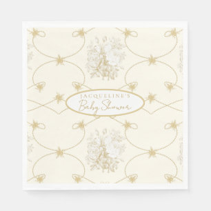 French Floral Elegant Bee Ivory Gold Personalised Napkin