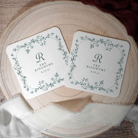 French Floral Emerald Green Monogram Wedding