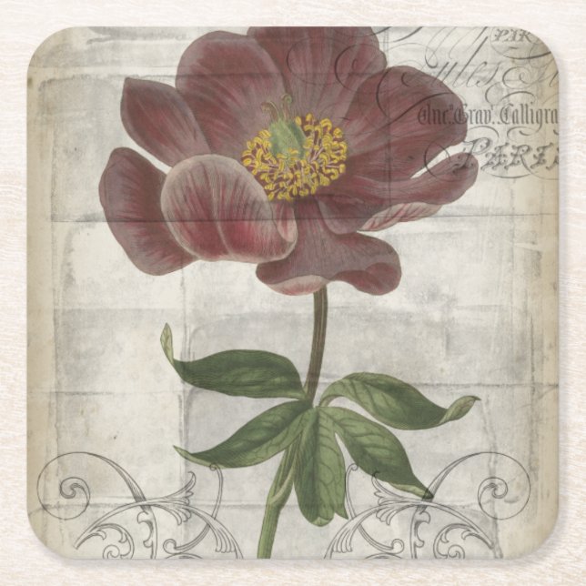 French Floral I Square Paper Coaster (Front)