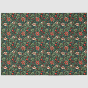 French Floral Joy: Red & Green Christmas Tissue Paper
