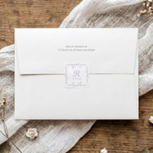 French Floral Lavender Purple Monogram Wedding Square Sticker