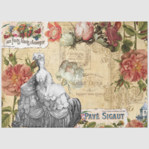 French Floral Marie Antoinette Ephemera Decoupage Tissue Paper