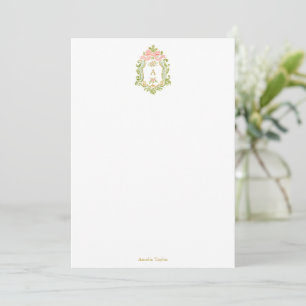 French Floral Monogram Personalized Coquette Bow Thank You Card