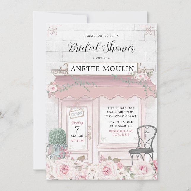 French Floral Paris Cafe Bridal Shower Invitation (Front)