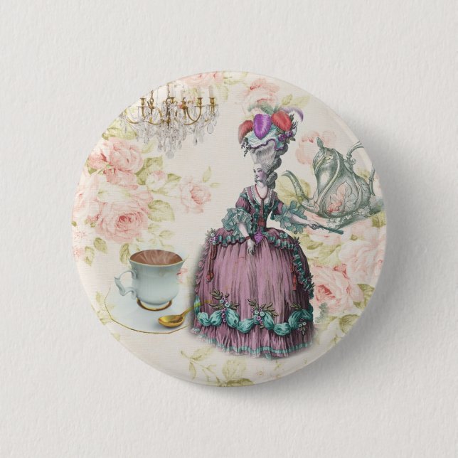 French floral Paris Tea Party Marie Antoinette 6 Cm Round Badge (Front)