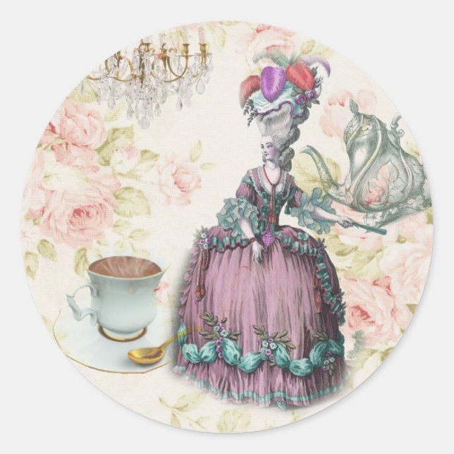 French floral Paris Tea Party Marie Antoinette Classic Round Sticker (Front)