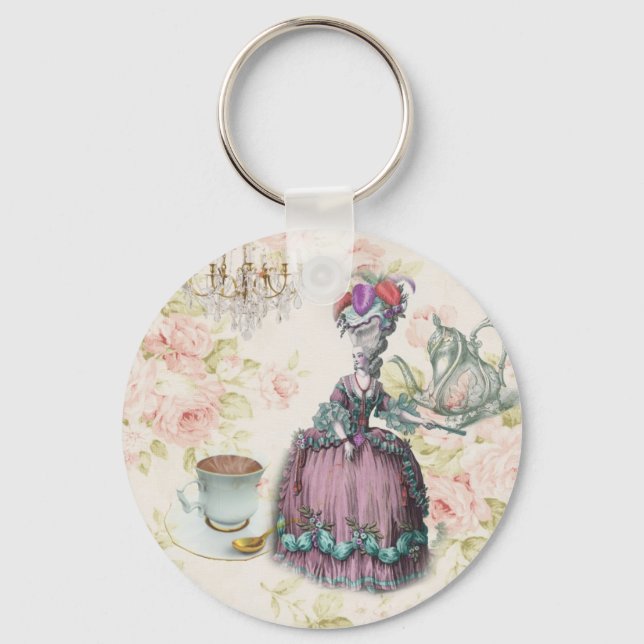French floral Paris Tea Party Marie Antoinette Key Ring (Front)