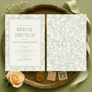 French Floral Sage Green Bridal Brunch Shower Invitation