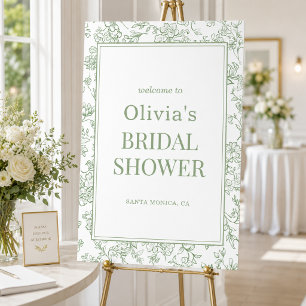 French Floral Sage Green Bridal Shower Welcome Poster