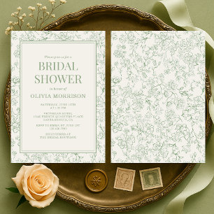 French Floral Sage Green Ivory Bridal Shower Invitation