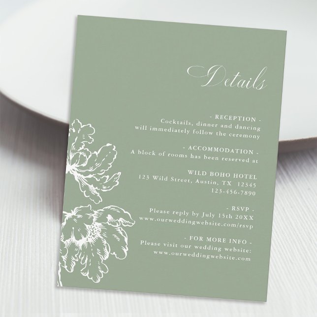 French Floral Sage Green Wedding Details  Enclosure Card (Creator Uploaded)