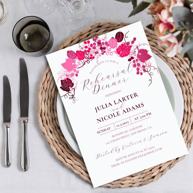 French Floral Sweet Berry Grapes Rehearsal Dinner Invitation (Creator Uploaded)