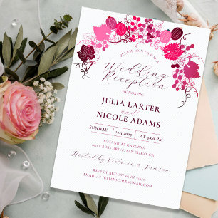 French Floral Sweet Berry Grapes Wedding Reception Invitation