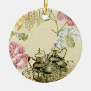 French floral Teacup Teapot Paris Tea Party Ceramic Tree Decoration