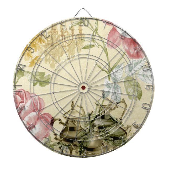 French floral Teacup Teapot Paris Tea Party Dartboard (Front)