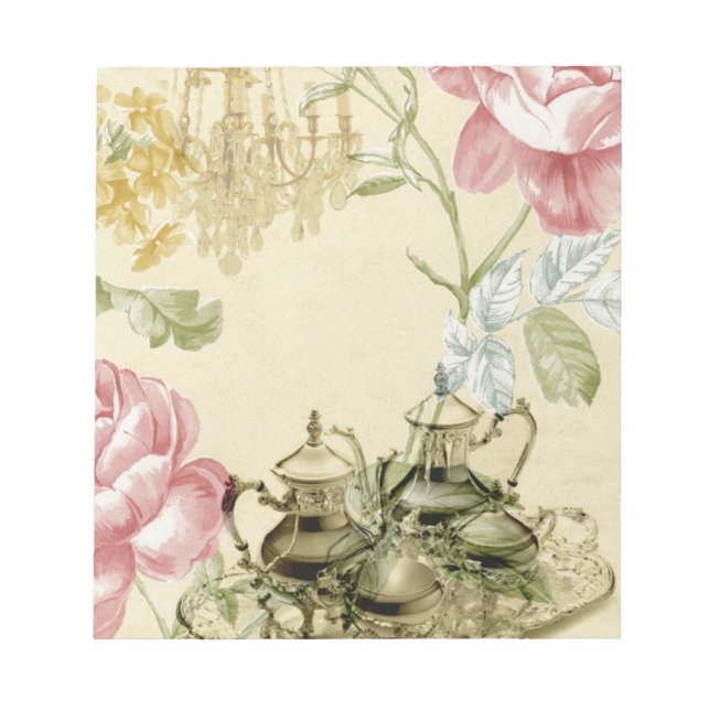 French floral Teacup Teapot Paris Tea Party Notepad (Front)