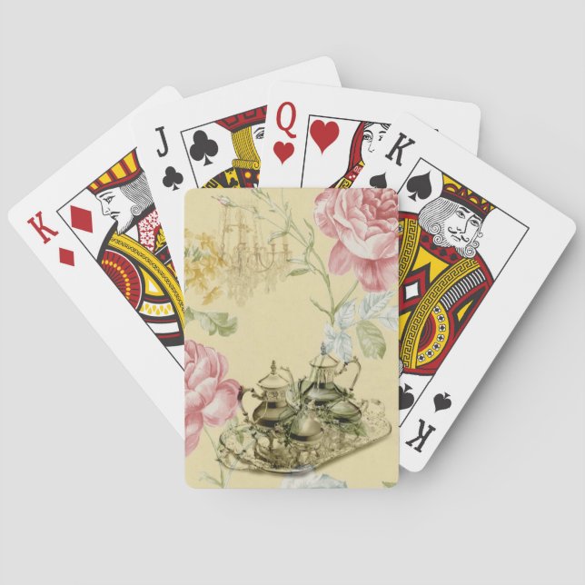 French floral Teacup Teapot Paris Tea Party Playing Cards (Back)