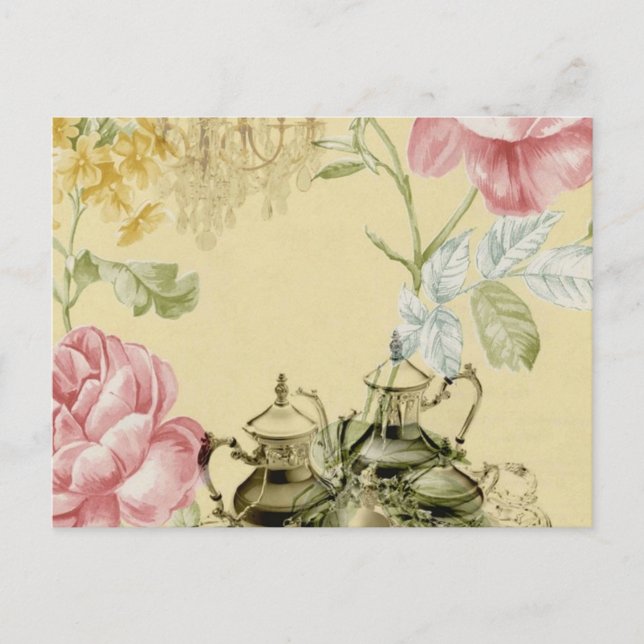 French floral Teacup Teapot Paris Tea Party Postcard (Front)