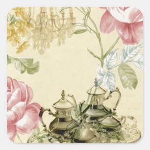 French floral Teacup Teapot Paris Tea Party Square Sticker