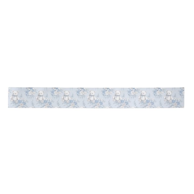 French Floral Toile and Bear Baby Shower Satin Ribbon (Front)