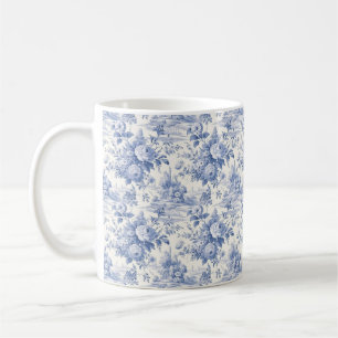 French floral toile blue coffee mug