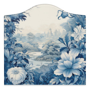 French floral toile blue door sign