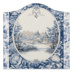 French floral toile blue door sign