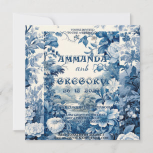 French Floral Toile Blue Invitation