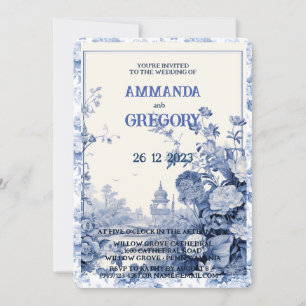 French Floral Toile Blue Invitation