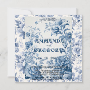 French Floral Toile Blue Invitation