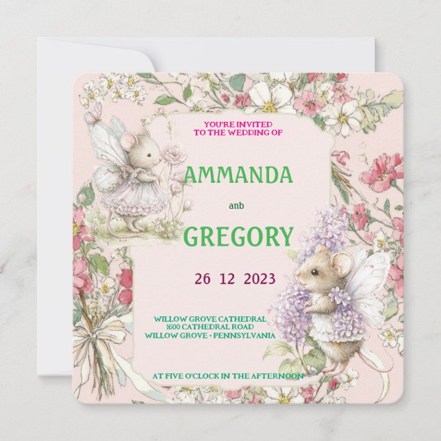 French Floral Toile Blue Invitation (Front)