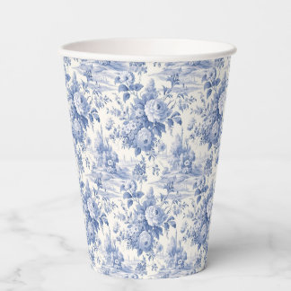 French floral toile blue paper cups