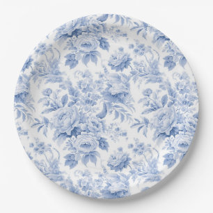 French floral toile blue paper plate