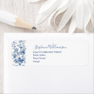 French Floral Toile Blue Wedding Return Address