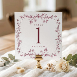 French Floral Toile Burgundy Wedding Table Numbers