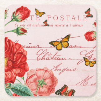 French floral vintage coaster w/ butterflies