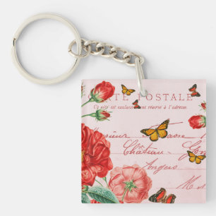 French floral vintage keychain w/ red flowers
