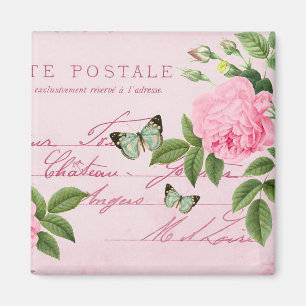 French floral vintage magnet w/ pink rose