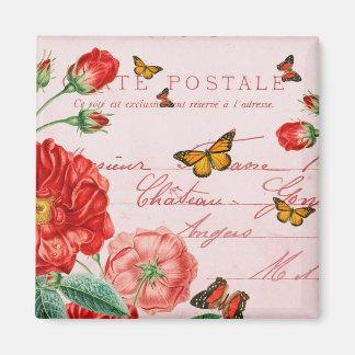 French floral vintage magnet w/ red flower