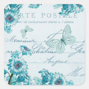 French floral vintage stickers w/ blue flowers