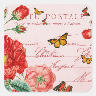 French floral vintage stickers w/ red flower